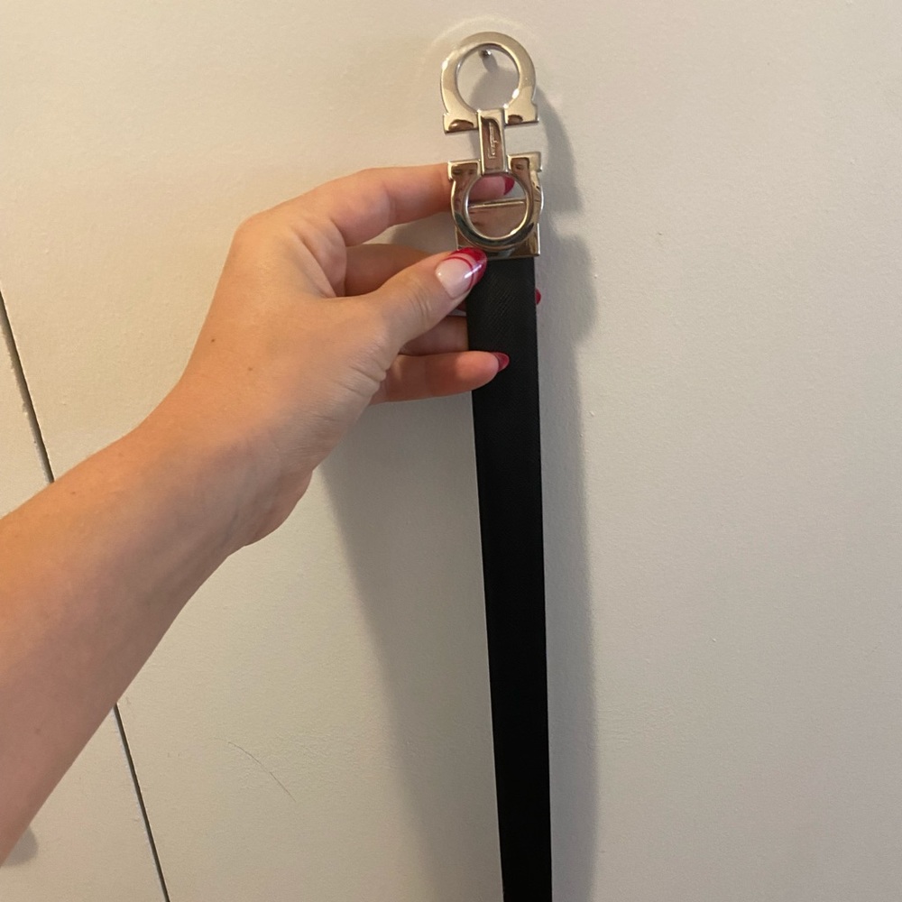 Black leather ferragamo belt size small